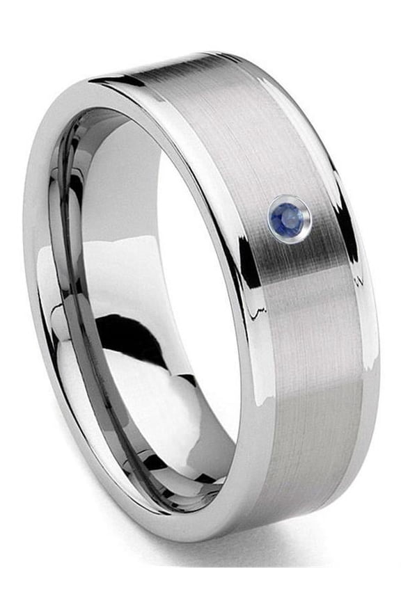 Tungsten Carbide 8MM Flat Sapphire Comfort Fit Mens Wedding Band Ring with Brush Center Sz 10.0