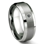 Titanium Kay Tungsten Carbide 8MM Satin Finish Beveled Black Diamond Solitaire Comfort Fit Mens Wedding Band Ring Sz 10.0
