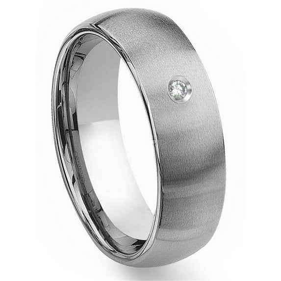 Titanium Kay Tungsten Carbide 8mm Brushed Dome Diamond Comfort Fit Mens Wedding Band Ring Sz 15.0