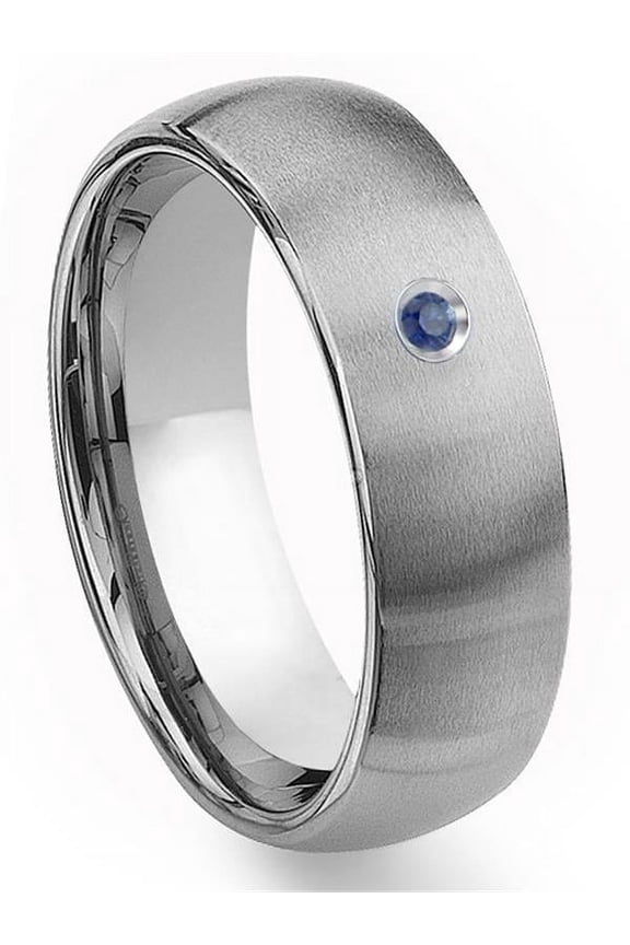 Tungsten Carbide 8mm Brushed Dome Sapphire Comfort Fit Mens Wedding Band Ring Sz 15.0