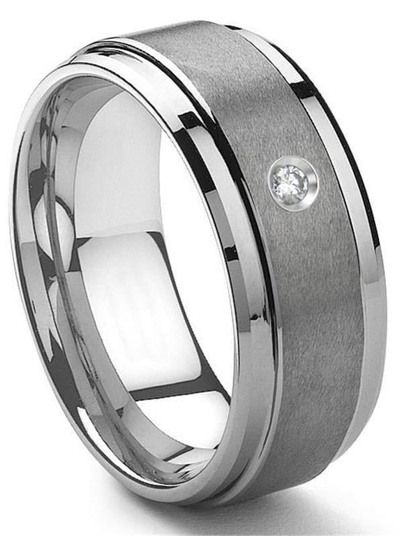 Tungsten Carbide 9MM Diamond Comfort Fit Mens Wedding Band Ring with Stepped edges Sz 11.5