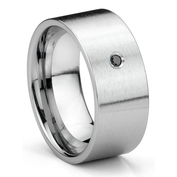 Titanium Kay Tungsten Carbide Black Diamond 10MM Flat Brush Finish Comfort Fit Mens Wedding Band Ring Sz 13.0
