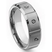 Titanium Kay Tungsten Carbide Black Diamond Comfort Fit Mens Wedding Band Ring with Grooves 8mm Sz 10.0