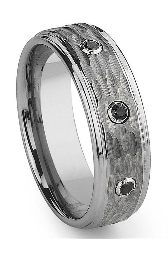 Tungsten Carbide Black Diamond Hammer Finish Comfort Fit Mens Wedding Band Ring Sz 10.0