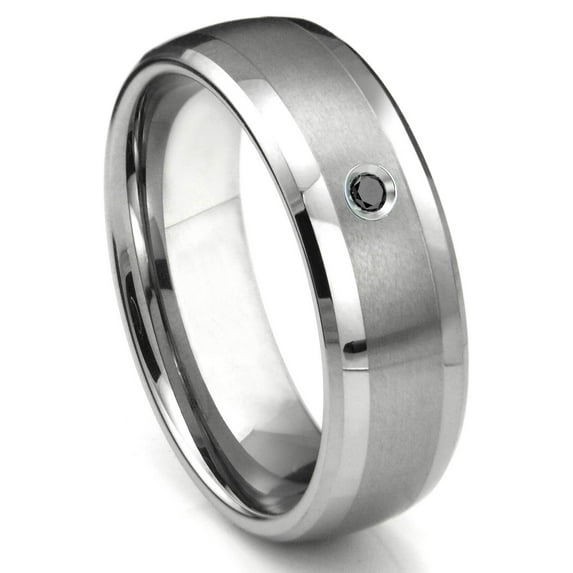 Titanium Kay Tungsten Carbide Black Diamond Matte Finish Center Dome Men's Comfort Fit Wedding Band Ring with Bevel Edges Sz 8.0