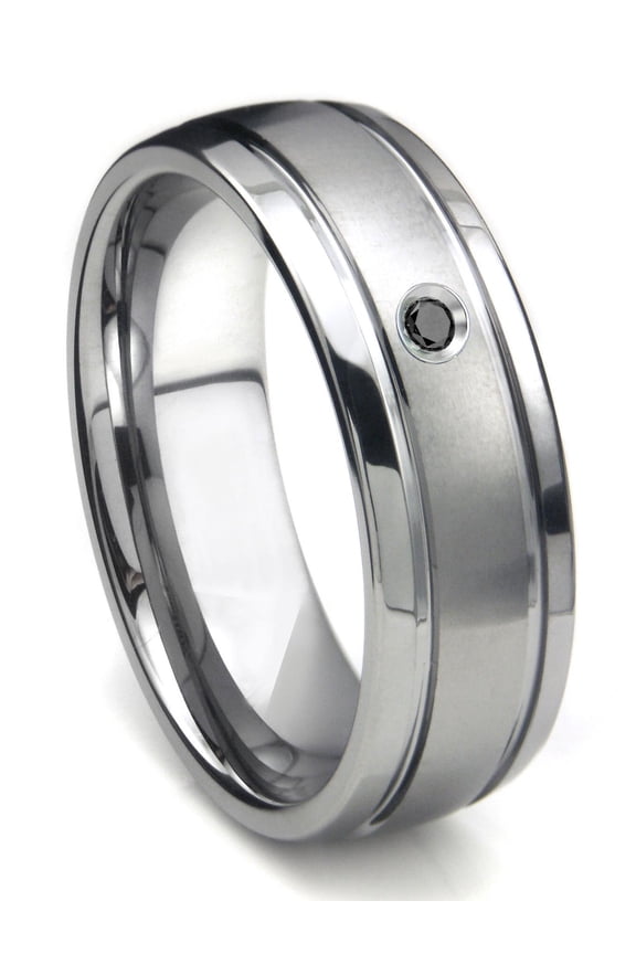 Tungsten Carbide Black Diamond Newport Dome Comfort Fit Mens Wedding Band Ring Sz 10.0