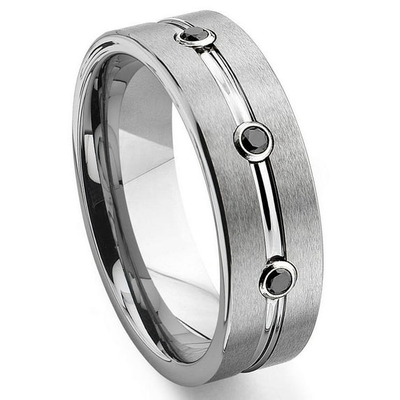 Titanium Kay Tungsten Carbide Black Diamond Ribbed Comfort Fit Mens Wedding Band Ring Sz 11.0