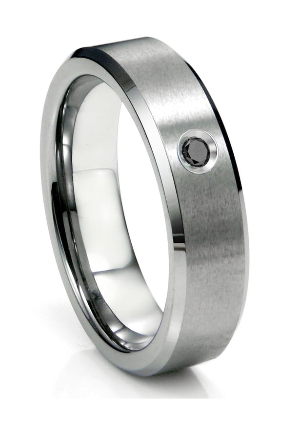 Tungsten Carbide Black Diamond Satin Finish Beveled Men's Comfort Fit Wedding Band Ring Sz 15.5