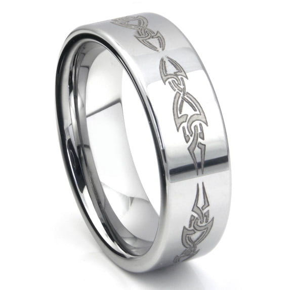 Titanium Kay Tungsten Carbide Comfort Fit Mens Wedding Band Ring with Laser Engraved Tribal Design (8mm) Sz 8.0
