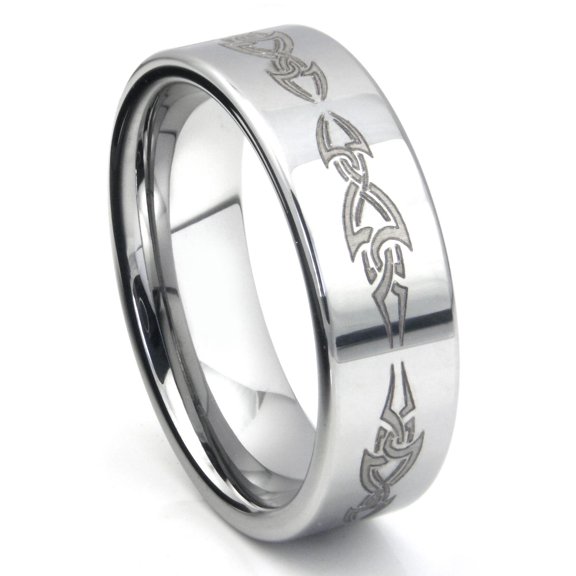 Titanium Kay Tungsten Carbide Comfort Fit Mens Wedding Band Ring with Laser Engraved Tribal Design (8mm) Sz 9.5