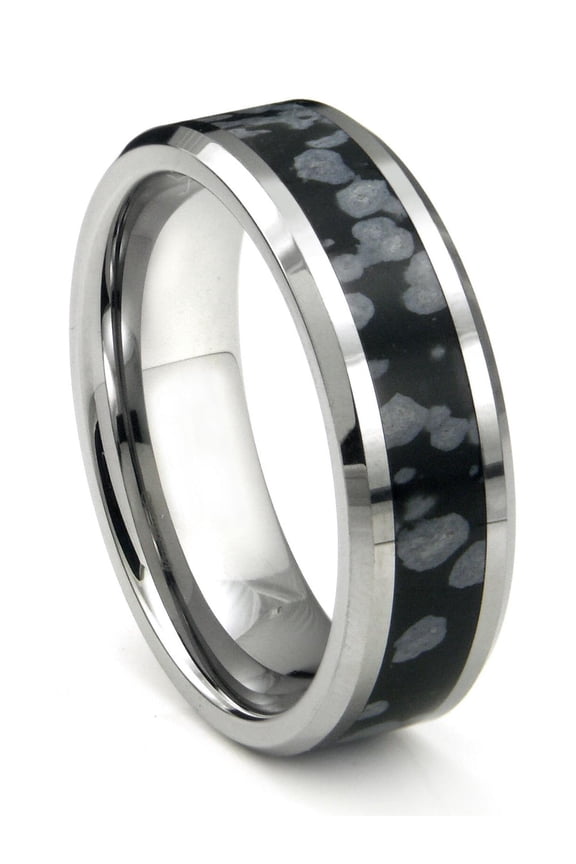 Tungsten Carbide Cosmic Riverstone Inlay Comfort Fit Mens Wedding Band Ring Sz 12.0