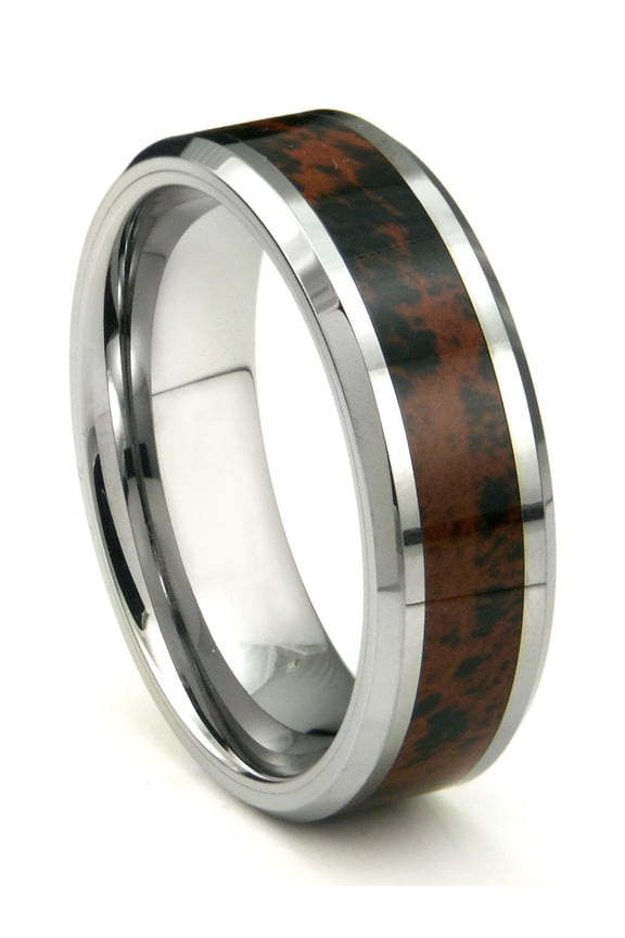 Tungsten Carbide Crimson Riverstone Inlay Comfort Fit Mens Wedding Band Ring Sz 7.0