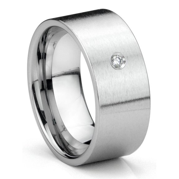 Titanium Kay Tungsten Carbide Diamond 10MM Flat Brush Finish Comfort Fit Mens Wedding Band Ring Sz 11.0