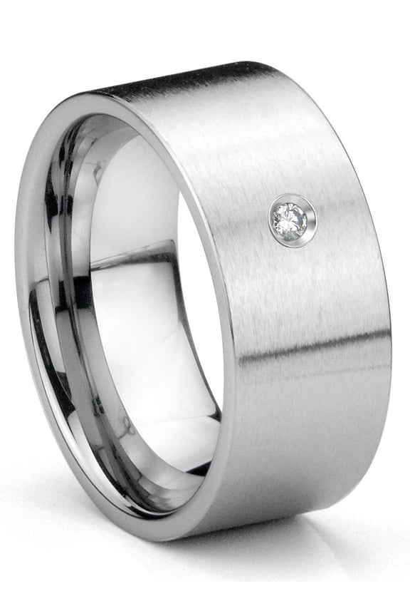 Tungsten Carbide Diamond 10MM Flat Brush Finish Comfort Fit Mens Wedding Band Ring Sz 7.5