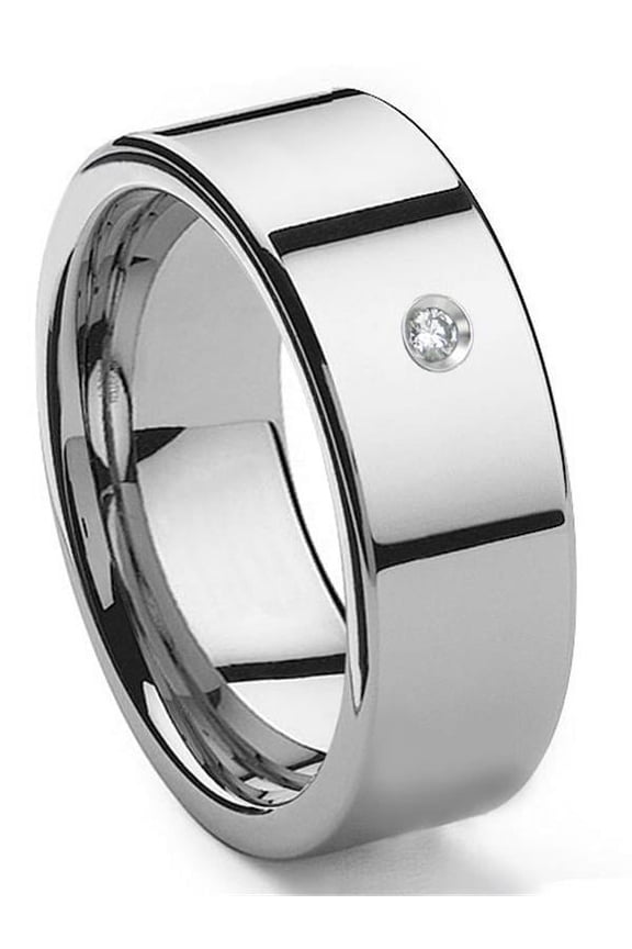 Tungsten Carbide Diamond 10MM Flat Comfort Fit Mens Wedding Band Ring Sz 8.5