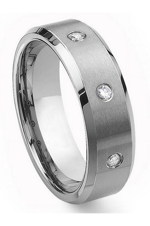 Tungsten Carbide Diamond Comfort Fit Mens Wedding Band Ring 8mm (0.10ctw) Sz 10.0
