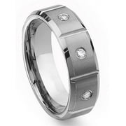 Titanium Kay Tungsten Carbide Diamond Comfort Fit Mens Wedding Band Ring 8mm with Grooves (0.10ctw) Sz 10.0