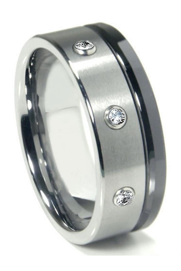 Tungsten Carbide Diamond Comfort Fit Mens Wedding Band Ring Sz 9.0