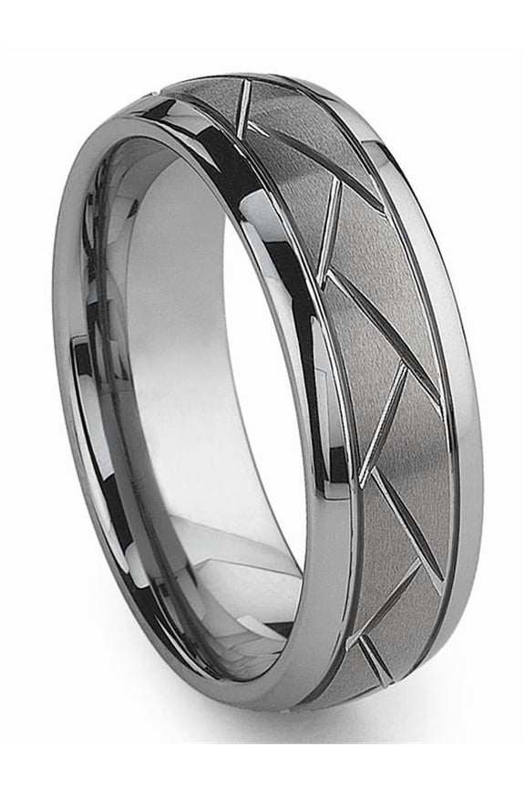 Tungsten Carbide Diamond Cut Groove Newport Comfort Fit Mens Wedding Band Ring Sz 10.0