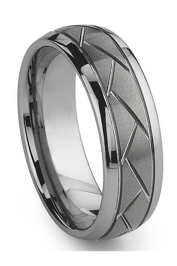 Tungsten Carbide Diamond Cut Groove Newport Comfort Fit Mens Wedding Band Ring Sz 10.5