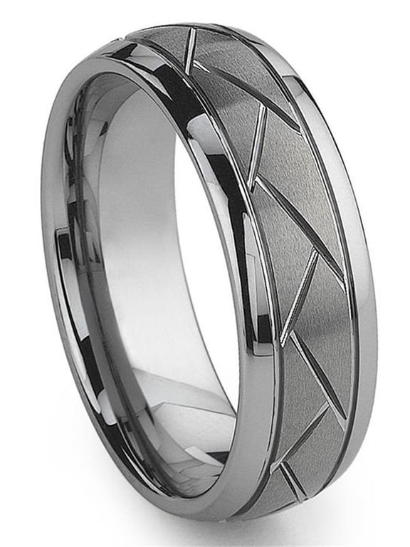 Tungsten Carbide Diamond Cut Groove Newport Comfort Fit Mens Wedding Band Ring Sz 14.5