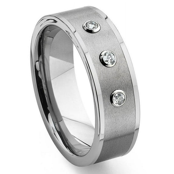 Titanium Kay Tungsten Carbide Diamond Flat Top Comfort Fit Mens Wedding Band Ring Sz 9.5