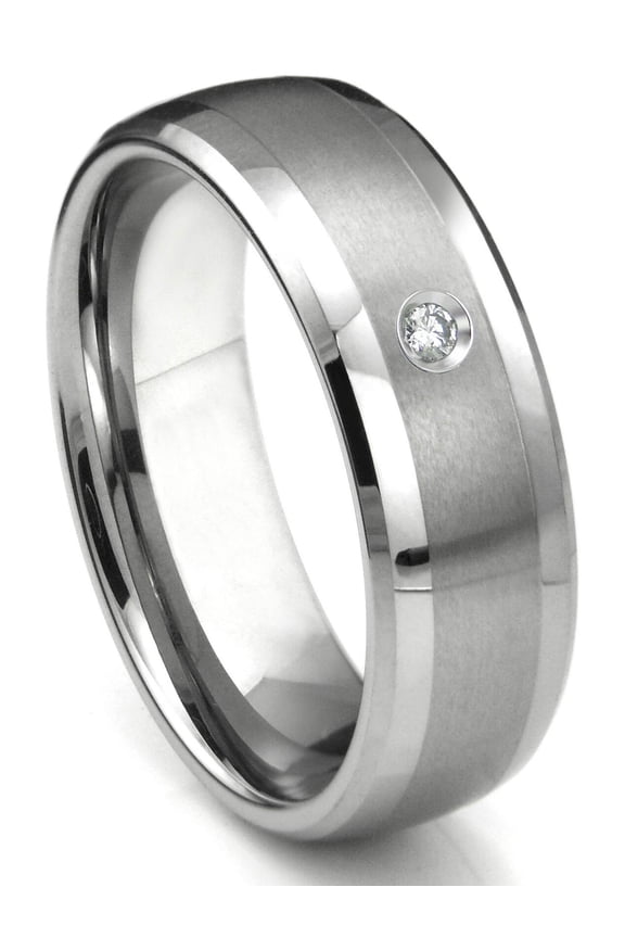 Tungsten Carbide Diamond Matte Finish Center Dome Men's Comfort Fit Wedding Band Ring with Bevel Edges Sz 10.0