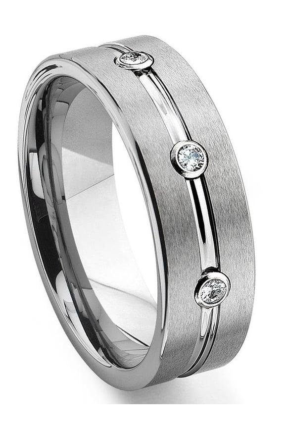 Tungsten Carbide Diamond Ribbed Comfort Fit Mens Wedding Band Ring Sz 14.0