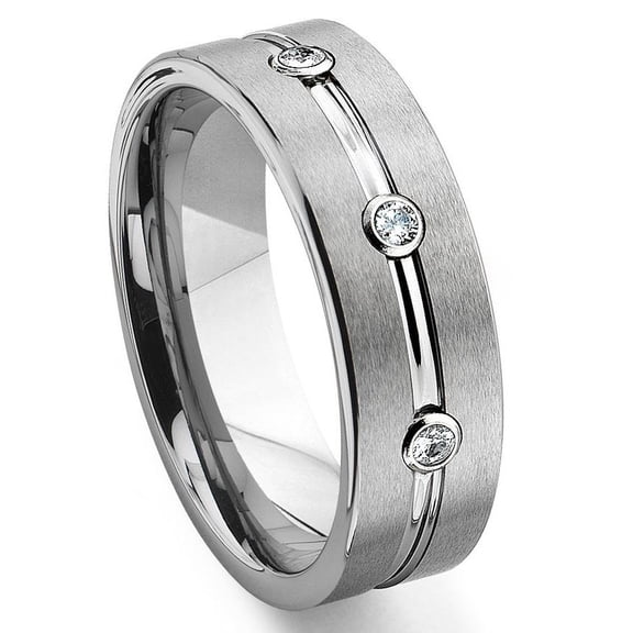 Titanium Kay Tungsten Carbide Diamond Ribbed Comfort Fit Mens Wedding Band Ring Sz 14.0