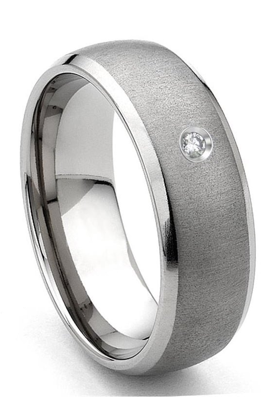 Tungsten Carbide Diamond Satin Finish Dome Men's Comfort Fit Wedding Band Ring with Bevel Edges Sz 8.0