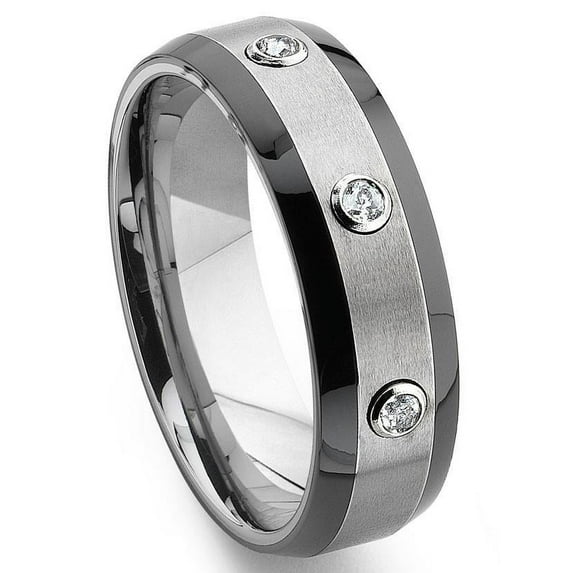 Titanium Kay Tungsten Carbide Diamond Two Tone Comfort Fit Mens Wedding Band Ring Sz 8.0