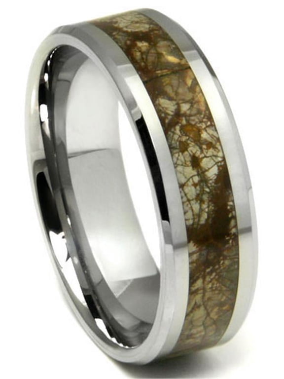 Tungsten Carbide Earth Riverstone Inlay Comfort Fit Mens Wedding Band Ring Sz 9.0
