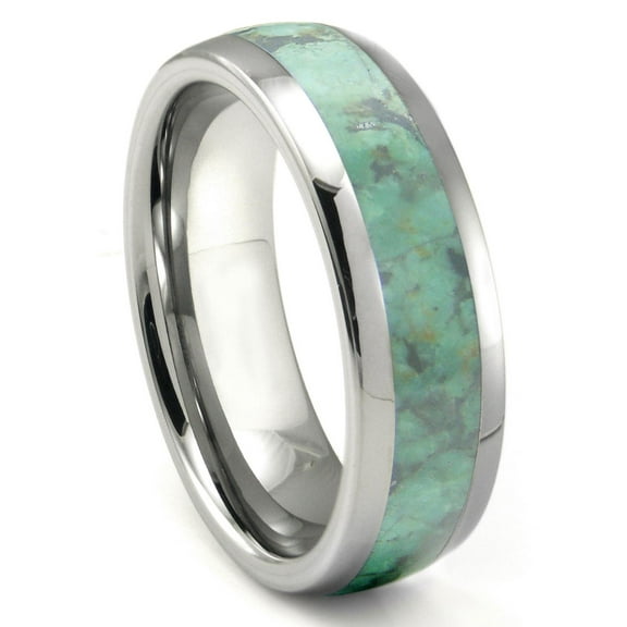 Titanium Kay Tungsten Carbide Emerald Green Metamorphic Stone Inlay Dome Comfort Fit Mens Wedding Band Ring Sz 10.0