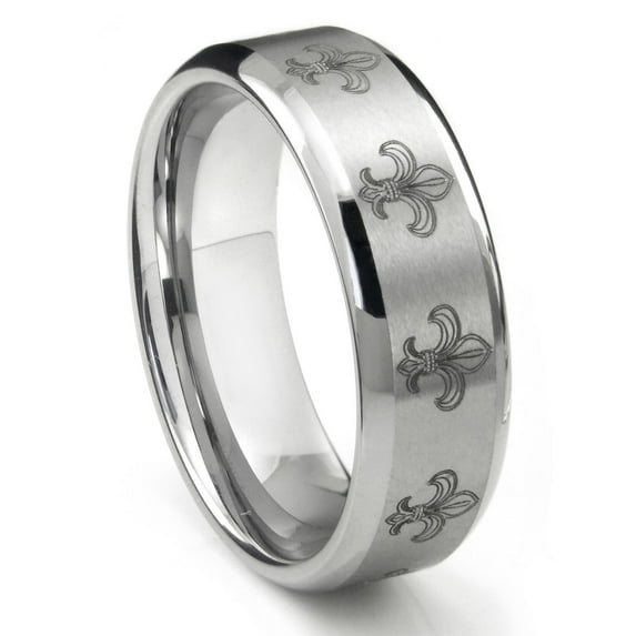 Titanium Kay Tungsten Carbide Fleur De Lis Comfort Fit Mens Wedding Band Ring Sz 8.5