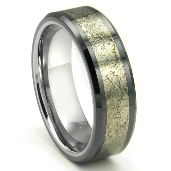Titanium Kay Tungsten Carbide Golden Meteorite Inlay Comfort Fit Mens Wedding Band Ring Sz 10.0