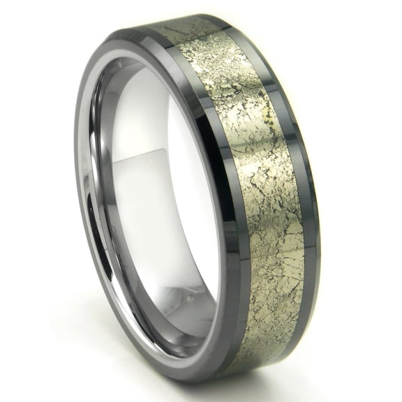 Titanium Kay Tungsten Carbide Golden Meteorite Inlay Comfort Fit Mens Wedding Band Ring Sz 12.0
