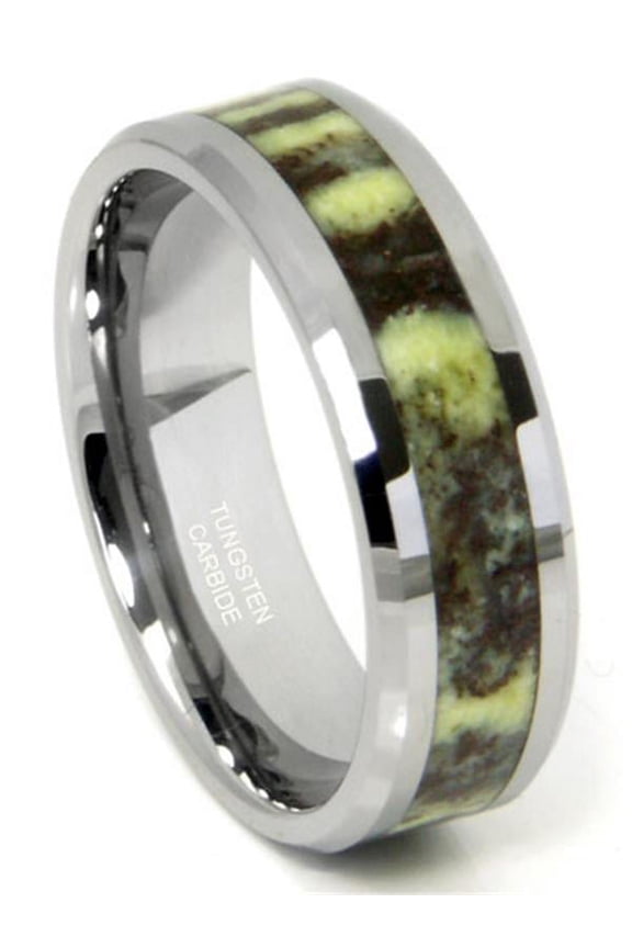Tungsten Carbide Green Riverstone Inlay Comfort Fit Mens Wedding Band Ring Sz 9.0