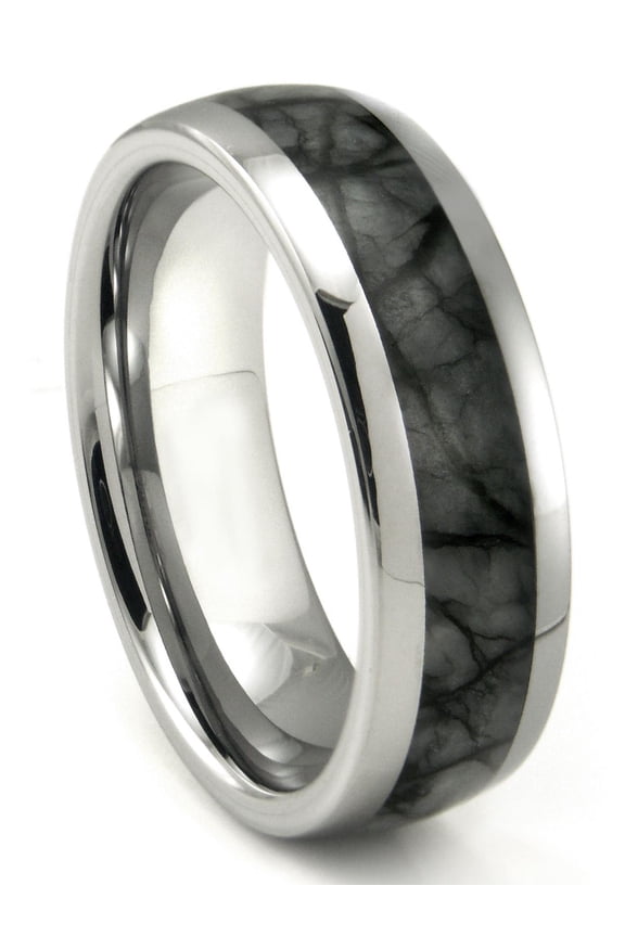 Tungsten Carbide Grey Metamorphic Stone Inlay Dome Comfort Fit Mens Wedding Band Ring Sz 11.0