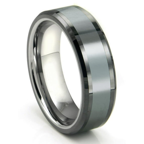Titanium Kay Tungsten Carbide Grey Meteorite Inlay Comfort Fit Mens Wedding Band Ring Sz 7.0