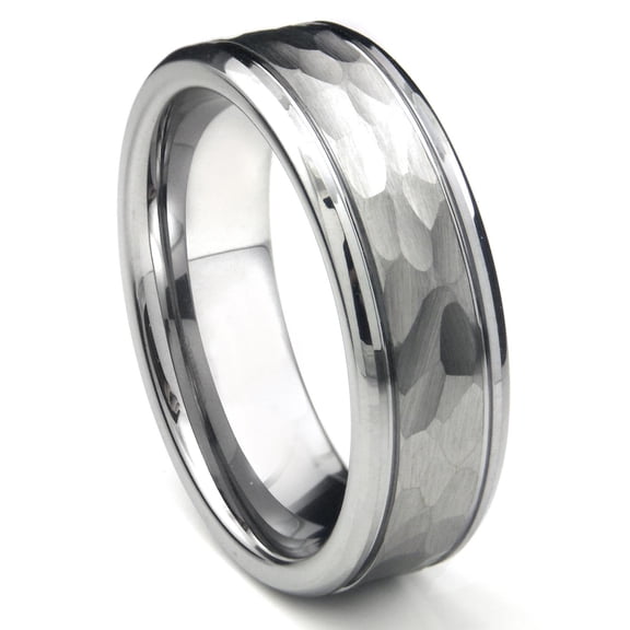 Titanium Kay Tungsten Carbide Hammer Finish Comfort Fit Mens Wedding Band Ring with Grooves Sz 11.5