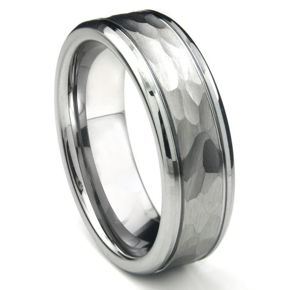 Titanium Kay Tungsten Carbide Hammer Finish Comfort Fit Mens Wedding Band Ring with Grooves Sz 11.5