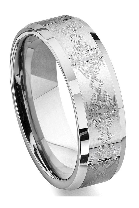 Tungsten Carbide Laser Engraved Celtic Comfort Fit Mens Wedding Band Ring Sz 10.5