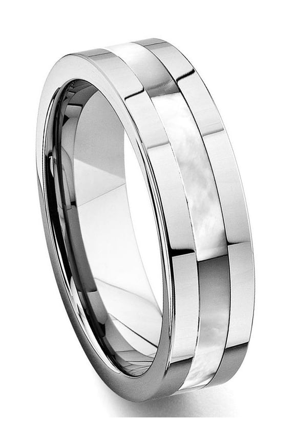 Tungsten Carbide Mother of Pearl Inlay Comfort Fit Mens Wedding Band Ring Sz 12.0