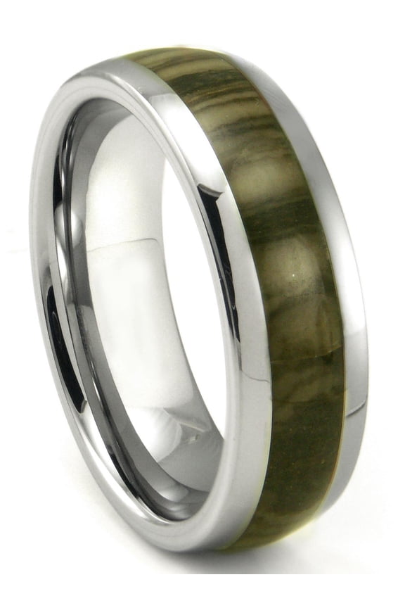 Tungsten Carbide Oak Metamorphic Stone Inlay Dome Comfort Fit Mens Wedding Band Ring Sz 8.0