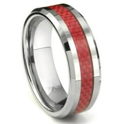 Titanium Kay Tungsten Carbide Red Carbon Fiber Comfort Fit Mens Wedding Band Ring Sz 8.5