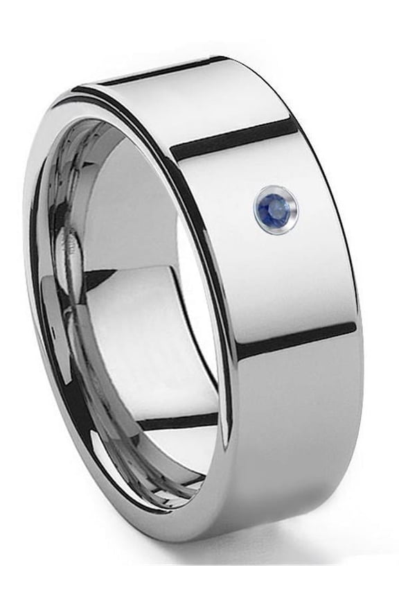 Tungsten Carbide Sapphire 10MM Flat Comfort Fit Mens Wedding Band Ring Sz 13.0