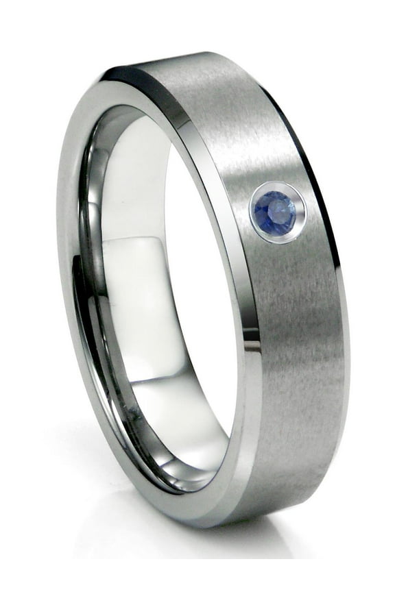 Tungsten Carbide Sapphire Satin Finish Beveled Men's Comfort Fit Wedding Band Ring Sz 10.0