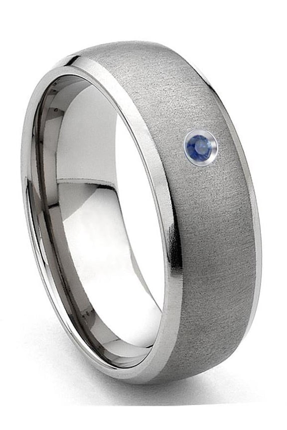 Tungsten Carbide Sapphire Satin Finish Dome Men's Comfort Fit Wedding Band Ring with Bevel Edges Sz 7.0
