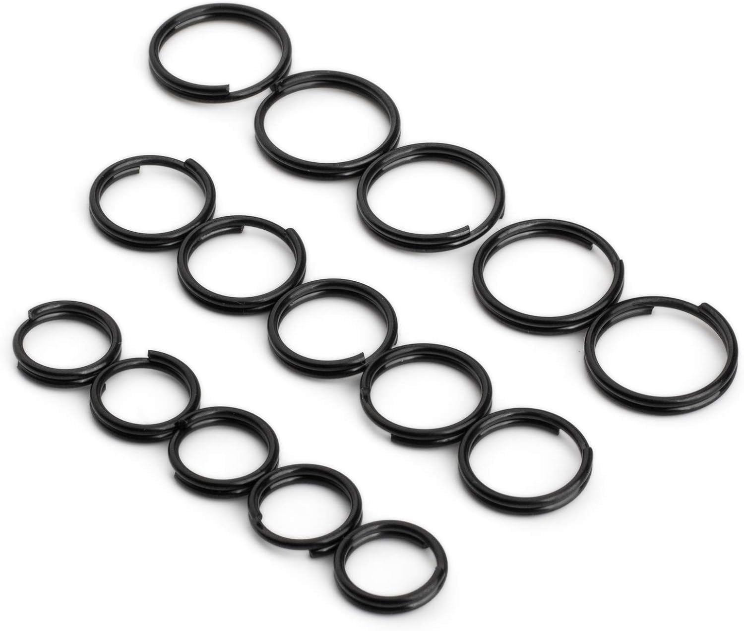 Titanium Key Rings Split Rings, Small Keyrings, Jump Rings for Necklaces, Keys, Jewelry Attachment - 15pcs Mix 10/12/14mm (Black)