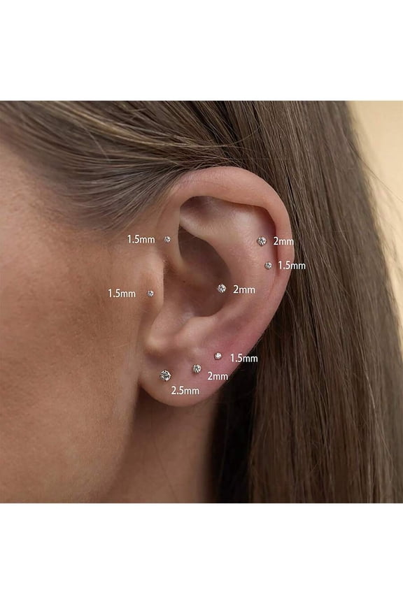 Titanium Labret Stud Earrings 2mm Flat Back Push Pin Tragus Helix Earring Pair